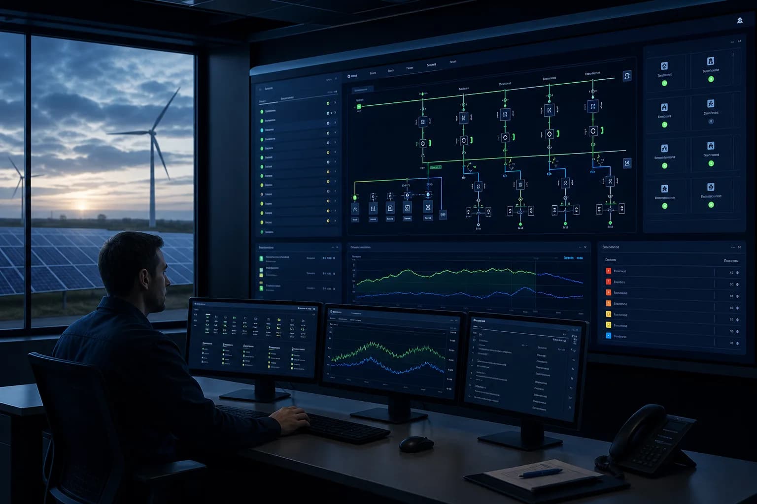 Yenilenebilir enerji santrali SCADA kontrol odası